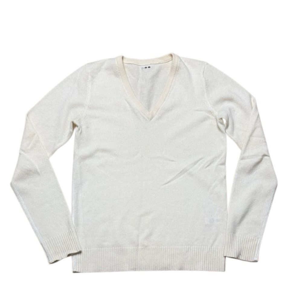 Three Dots Anthropologie 100% cashmere cream Vneck long sleeve sweater small